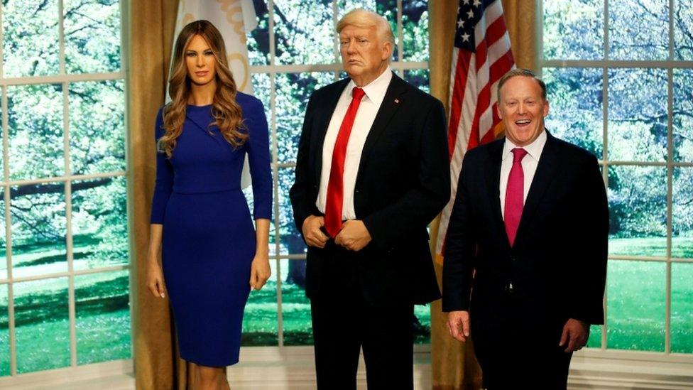 Mr Spicer visited wax figures of Mr Trump and the First Lady at Madame Tussauds in New York last April