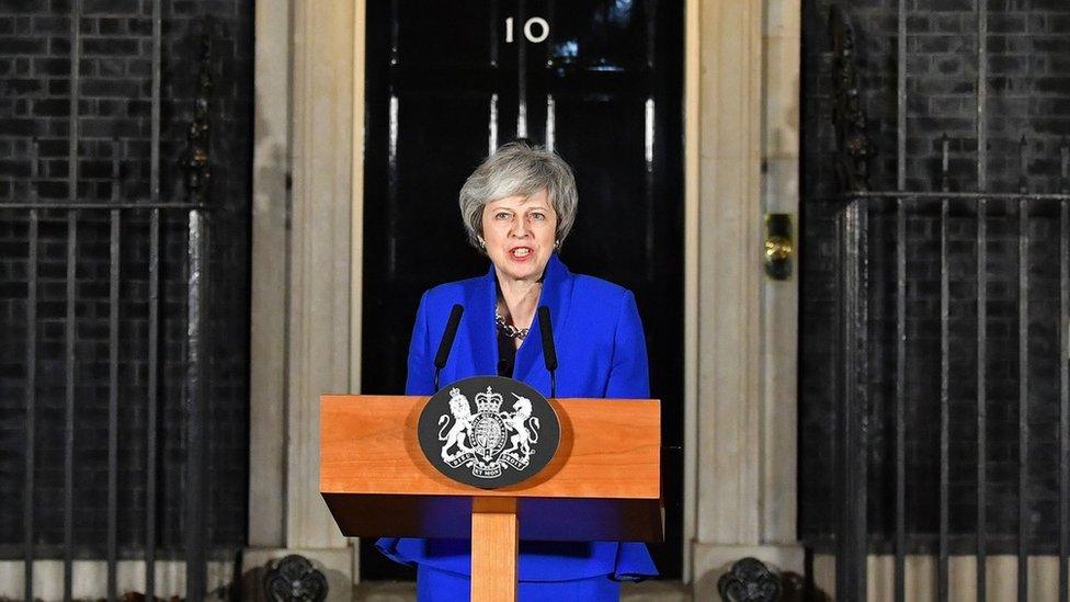 Theresa May giving a speech outside Downing St