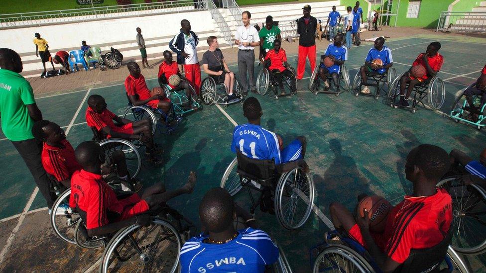 11 Jan, South Sudanese basketball wheelchair players train at the Juba Basketball Court
