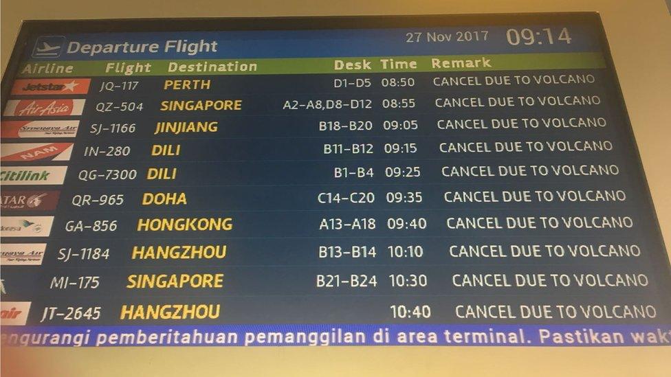 Photo of cancelled flights in Denpasar airport in Bali on 27 November 2017