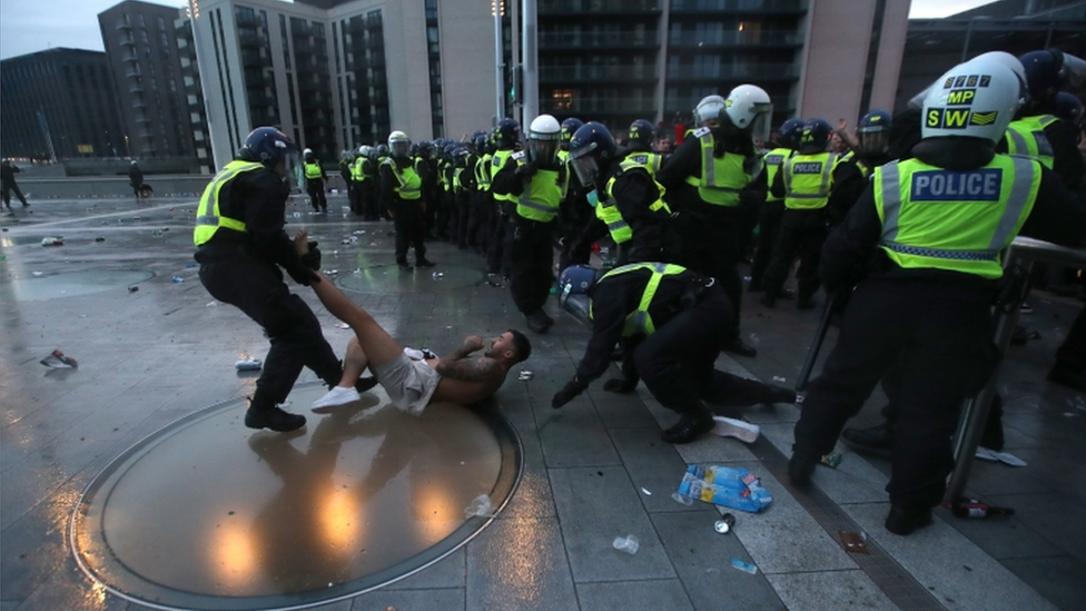 Police detained an England fan outside Wembley stadium