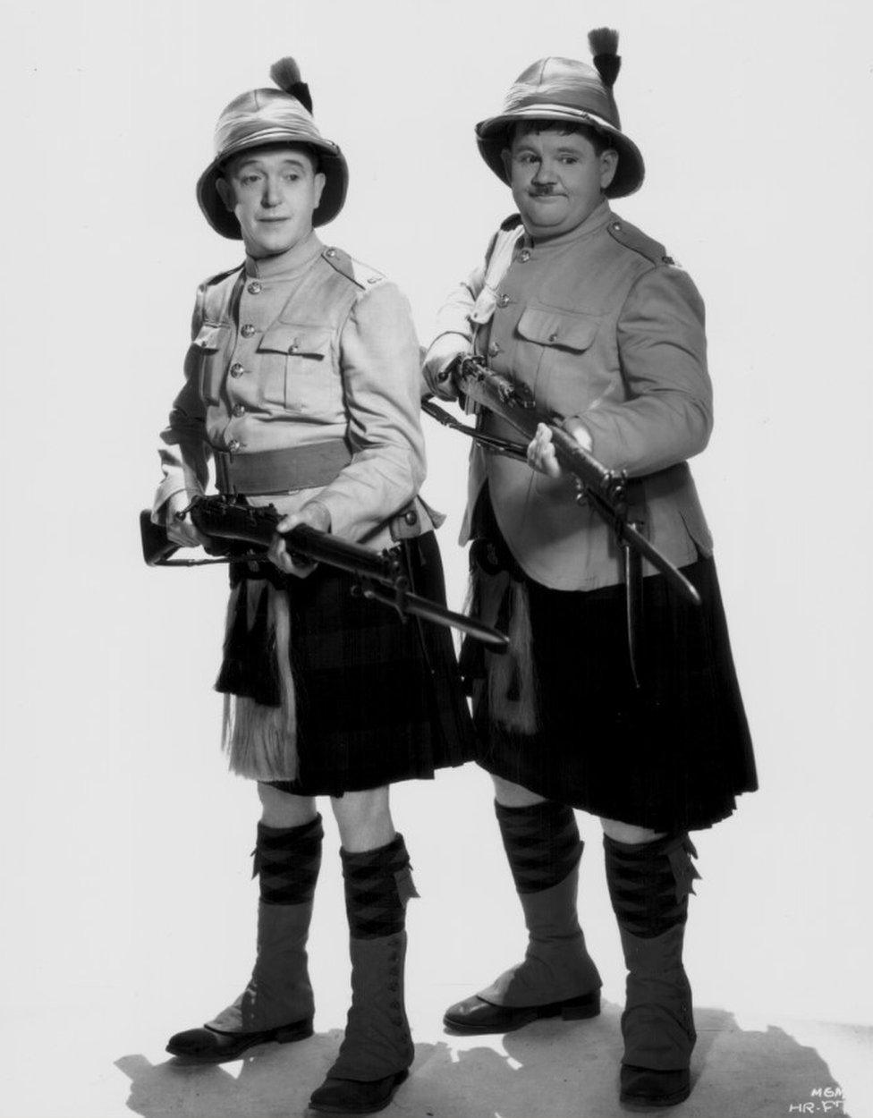 Laurel and Hardy in kilts