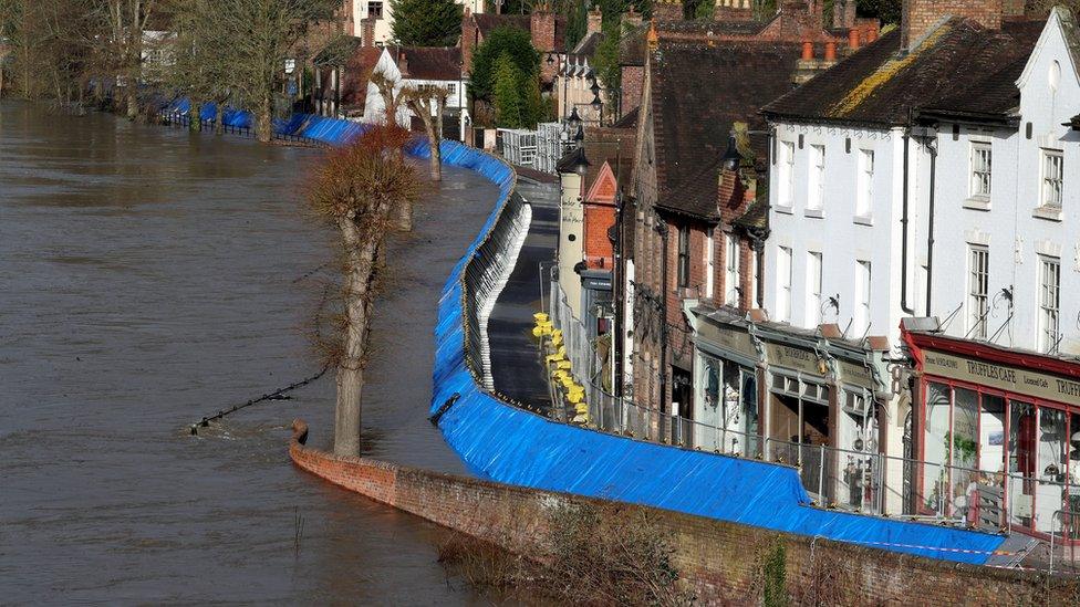 Flood defences along the River Severn in Ironbridge