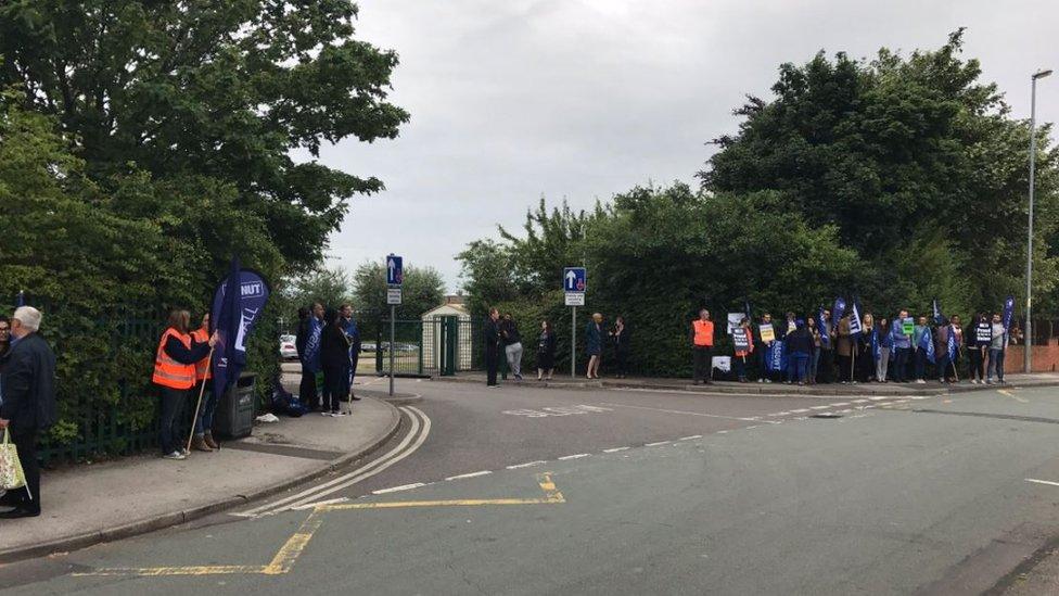 Teachers on strike at the school