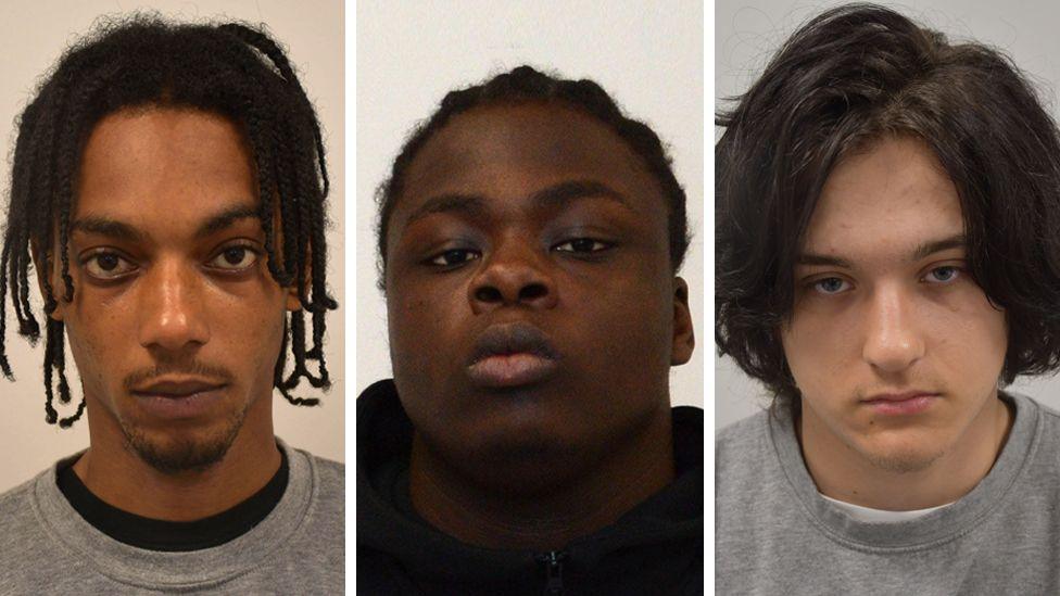 A composite of the mugshots of Jakeem Rose, Nii Mensa and Ugnius Asmena