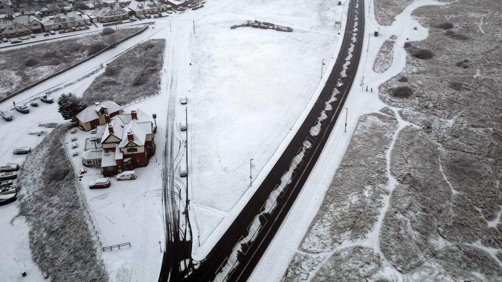 Fresh snow at Seaton Sluice in Northumberland, as temperatures are tipped to plunge to as low as minus 11C in parts of the UK over the weekend.