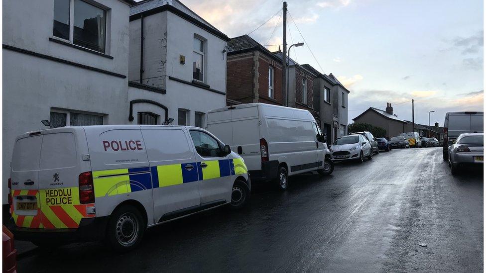 Police at the scene of the incident in Newport