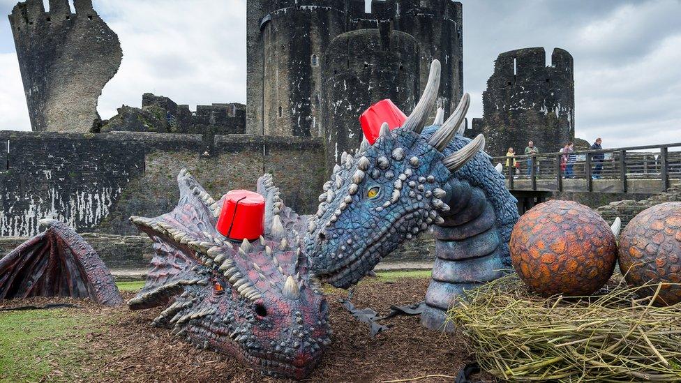 The dragons at Caerphilly Castle