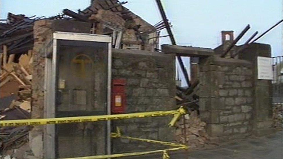 Back of the building which was crumbled as a result of the Enniskillen bomb planted at the cenotaph in 1987