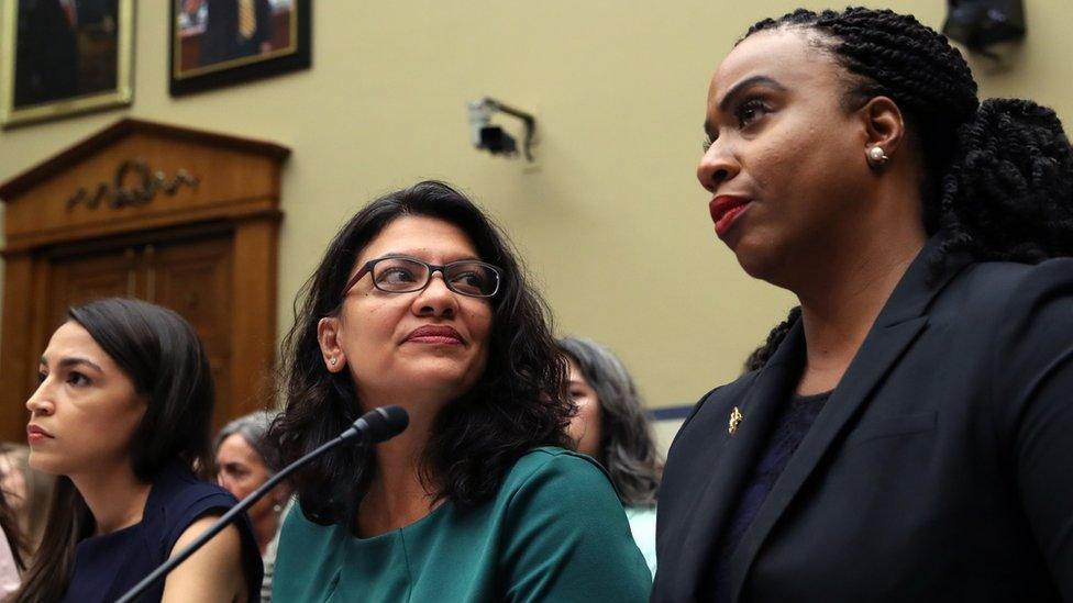 Alexandria Ocasio-Cortez (left), Rashida Tlaib (centre) and Ayanna Pressley (right)