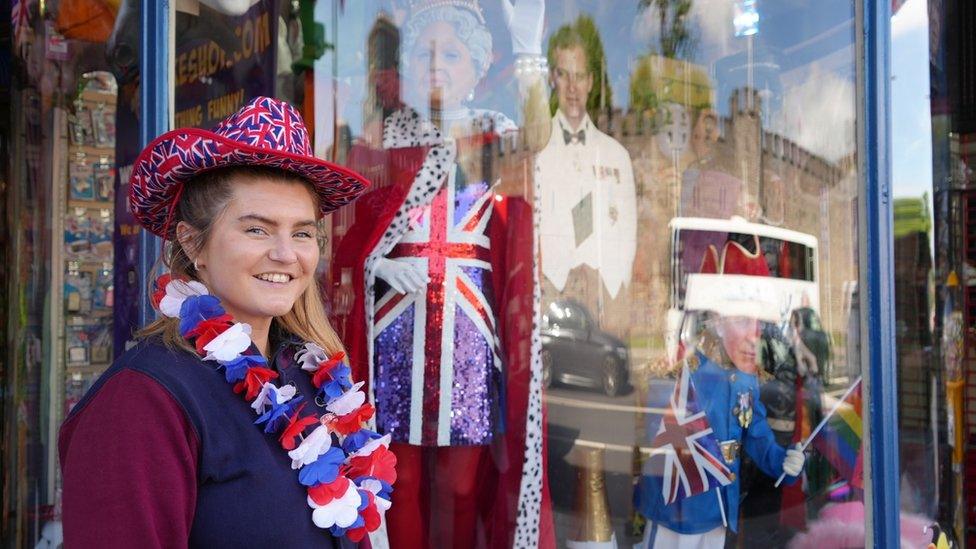 Jubilee window dressing with reflection of Cardiff Castle