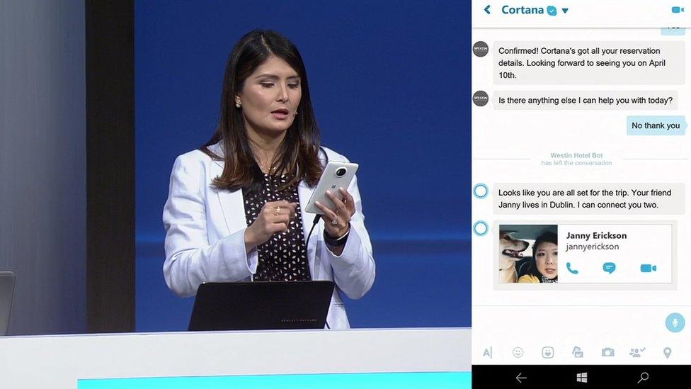 Executive Lilian Rincon demonstrated how automated bots could help book a hotel via Skype