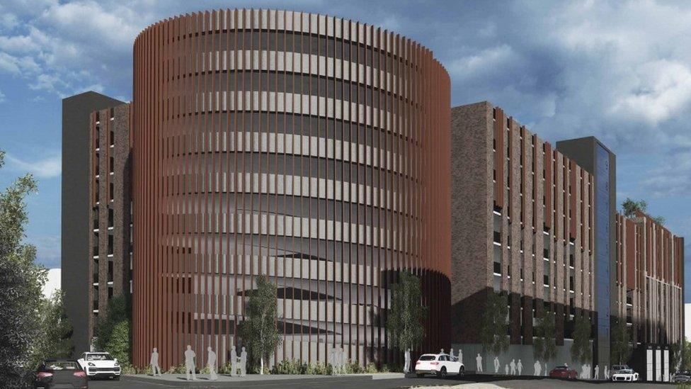 Artist impression of a huge multi-storey car park