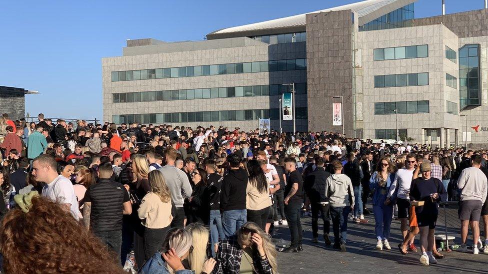 Crowds gathered in Cardiff Bay