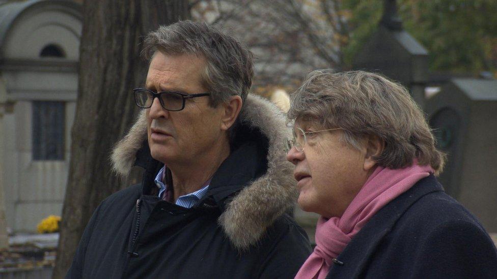 Rupert Everett and Merlin Holland, grandson of Oscar Wilde, during filming in Paris, for Edward Carson And The Fall Of Oscar Wilde