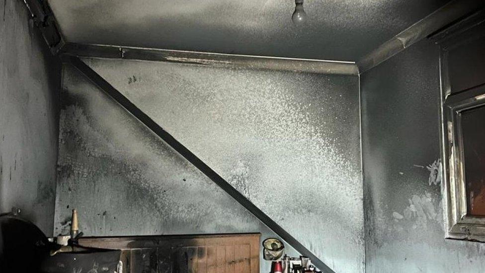 Smouldering burnt bedroom in Hockley