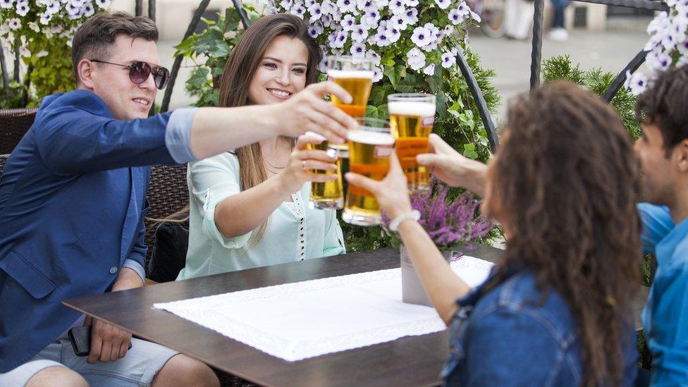 Drinkers in a beer garden