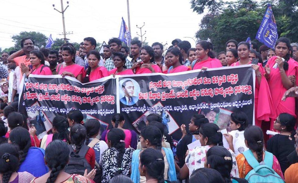 Dalit groups gathered to protest against the Pranay's murder.