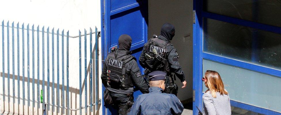 French police and members of special Police units Raid conduct an investigation after two Frenchmen were arrested in Marseille