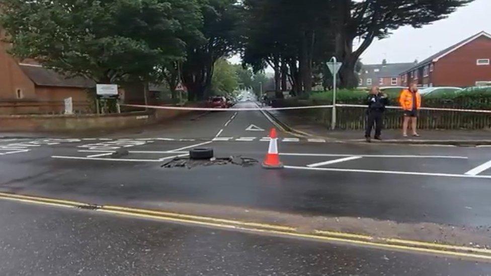 A hole that opened up in Sheringham after heavy rainfall