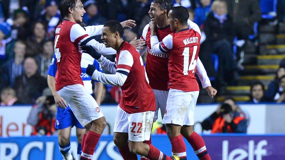 Arsenal celebrate their 5th goal going in