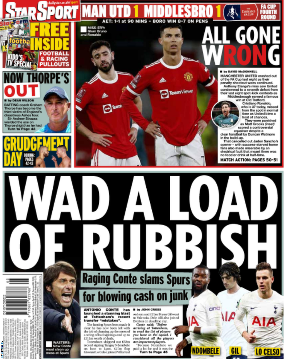 Back page of the Daily Star on 5 February 2022