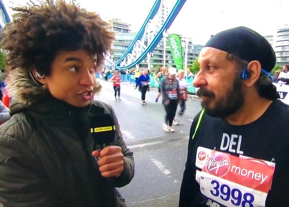 Del Singh talking to BBC on Tower Bridge