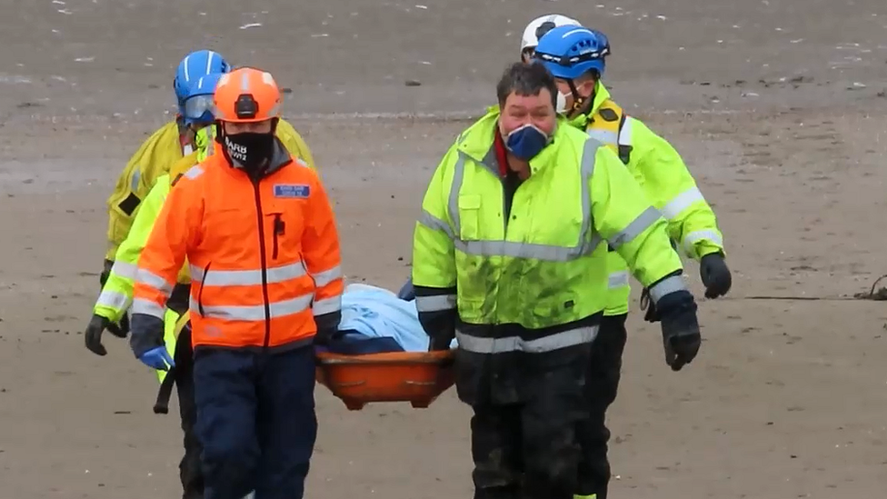 Marine medics attempt to rescue a stranded dolphin at Sand Bay in Somerset