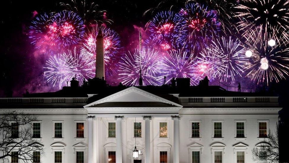 Later in the evening there were firework displays all over the US capital, Washington DC's most famous buildings including the White House itself.