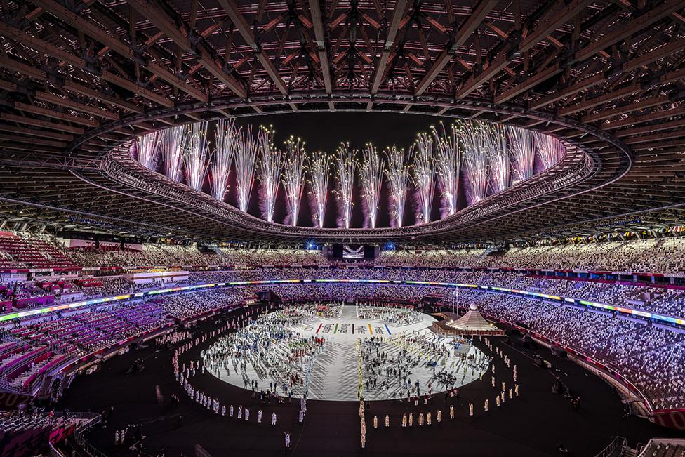 Fireworks display during the opening ceremony of the Tokyo 2020 Olympic Games in Japan.