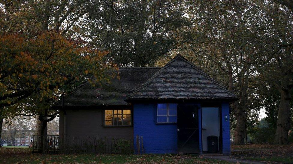 A public toilet is seen in London Fields in east London