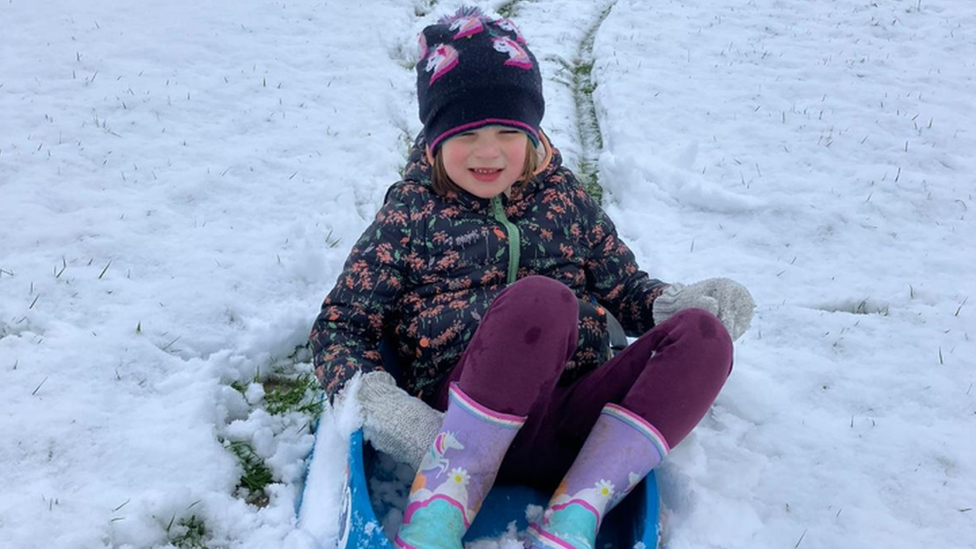 A child in the snow in Bath