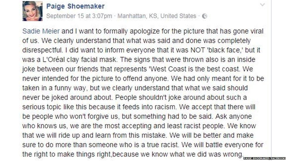 Apology from Paige Shoemaker