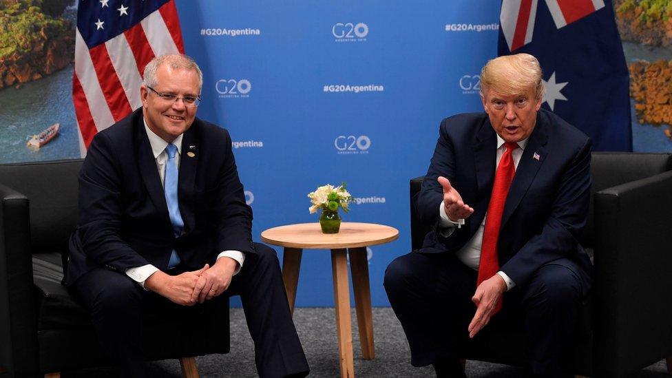 Scott Morrison (l) and Donald Trump in their meeting at the G20 summit.