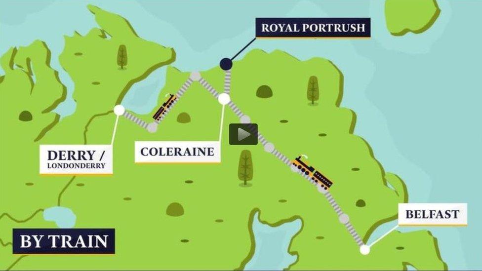 Map showing trains to Derry/Londonderry