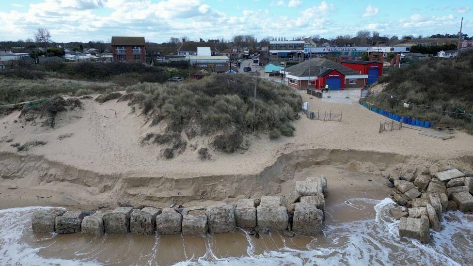 Life boat station at Hemsby where there is a sharp drop stopping them being able to launch