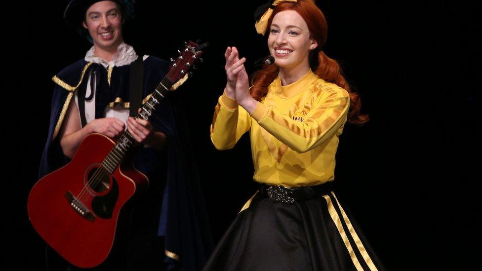 Emma Watkins as the Yellow Wiggle performs onstage