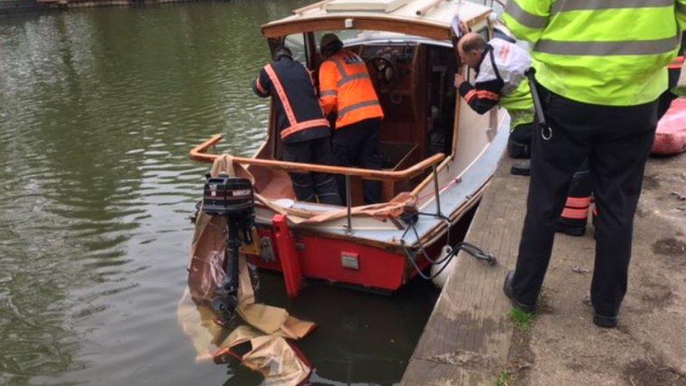 Boat in Ely after explosion