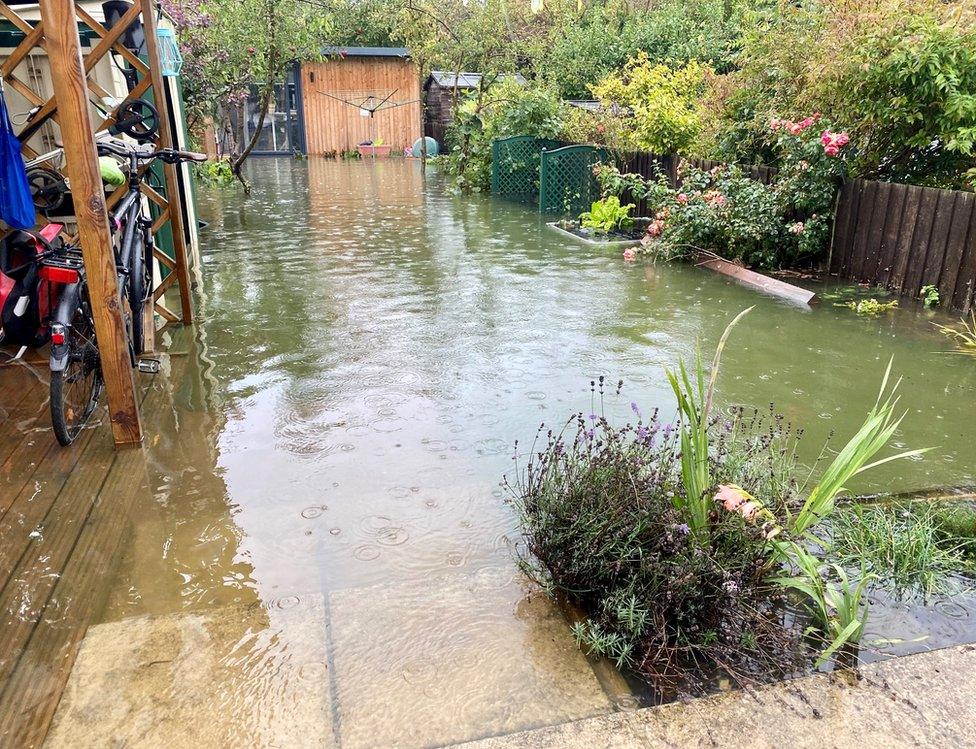 Flooded garden in east Oxford