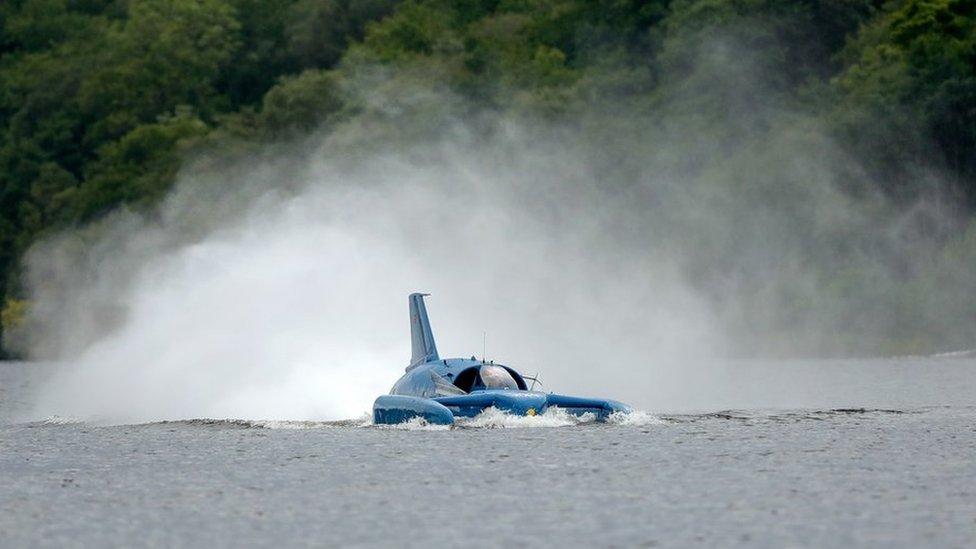 Bluebird running across Loch Fad on the Isle of Bute