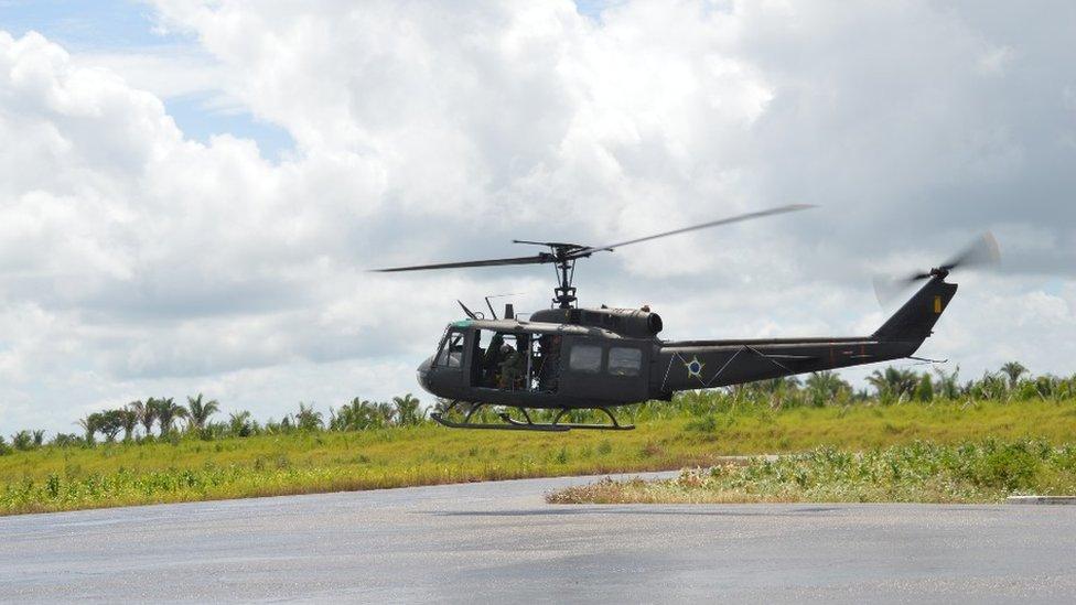 A helicopter during an operation to stop deforestation in the Amazon