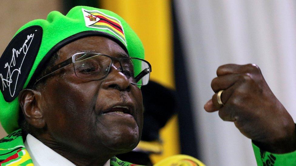 Zimbabwean President Robert Mugabe addresses a meeting of his ruling ZANU PF party's youth league in Harare, Zimbabwe, October 7, 2017