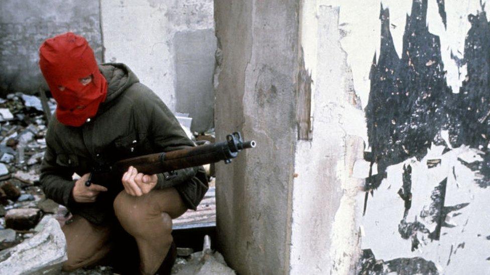 An IRA gunman in Belfast in 1979