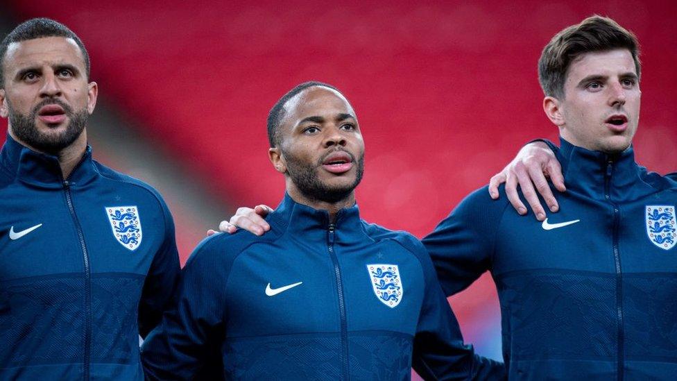 Kyle Walker, Raheem Sterling and Mason Mount at Euro 2020 final