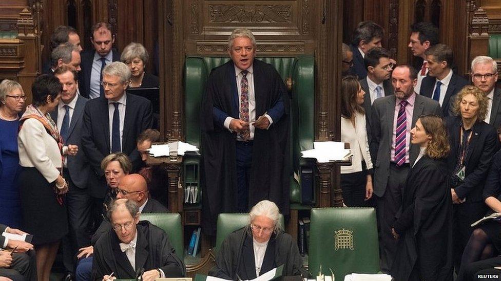 Speaker John Bercow, surrounded by MPs in the House of Commons