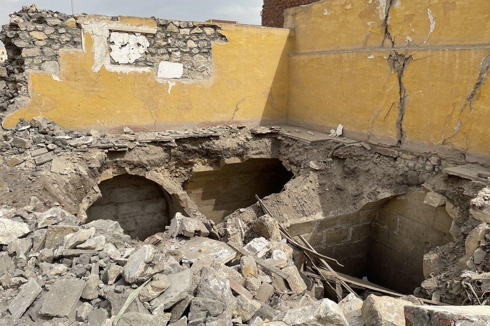 Destroyed tomb below ground after dead bodies were exhumed, Sayyida Nafisa cemetery