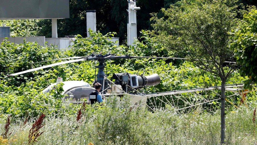 A French helicopter Alouette II abandoned by French armed robber Redoine Faid after his escape from prison in Reau