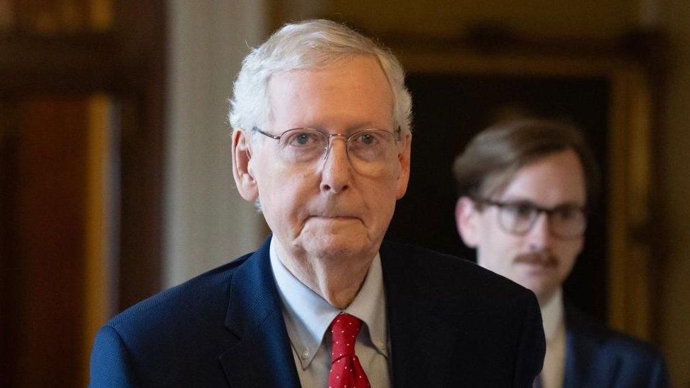 Senate Minority Leader Mitch McConnell walks to his office on Capitol Hill in Washington, DC, USA, 05 March 2024.