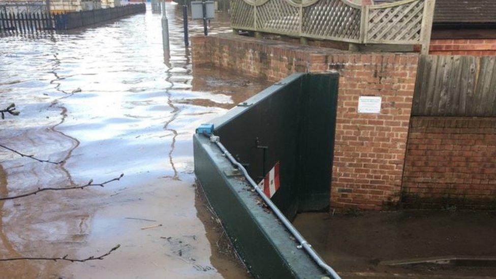 Flood barriers in Upton-upon-Severn, Worcestershire, on Wednesday