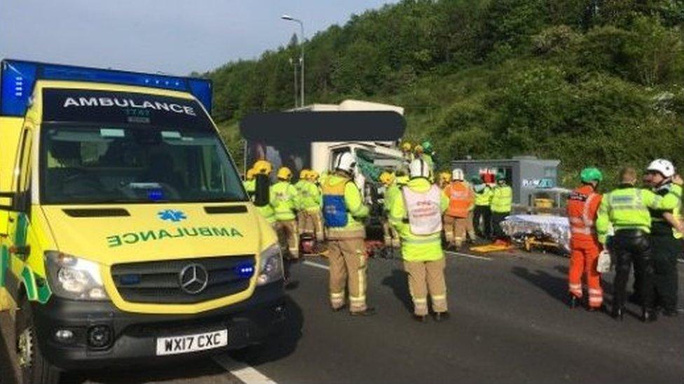 Emergency crews at M5 crash